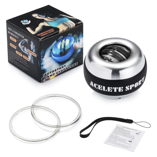 ACELETE Gyro Ball Wrist Exerciser Auto-Start Wrist Trainer Ball Forearm Strengthener for Stronger Wrist Bones and Muscle (Metal with Light)