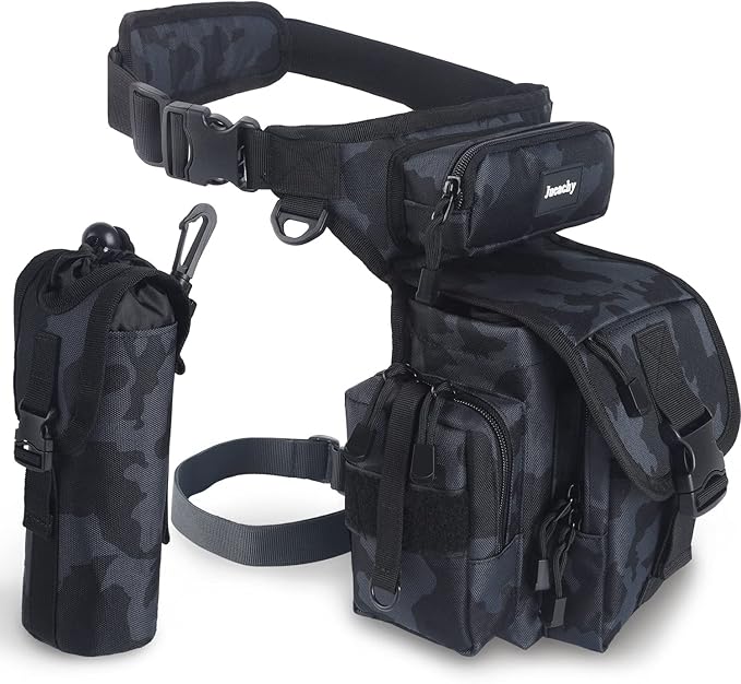 Jueachy Drop Leg Bag for Men Tactical Metal Detecting Thigh Pack with Water Bottle Pouch