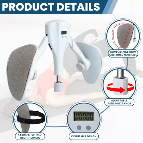Thigh Exercise ,0-44LB Adjustable Pelvic Floor Trainer Toner, Inner Thigh Exerciser 4 Fixed Straps for Pelvic Floor Muscle Repair, Thigh Workout Equipment