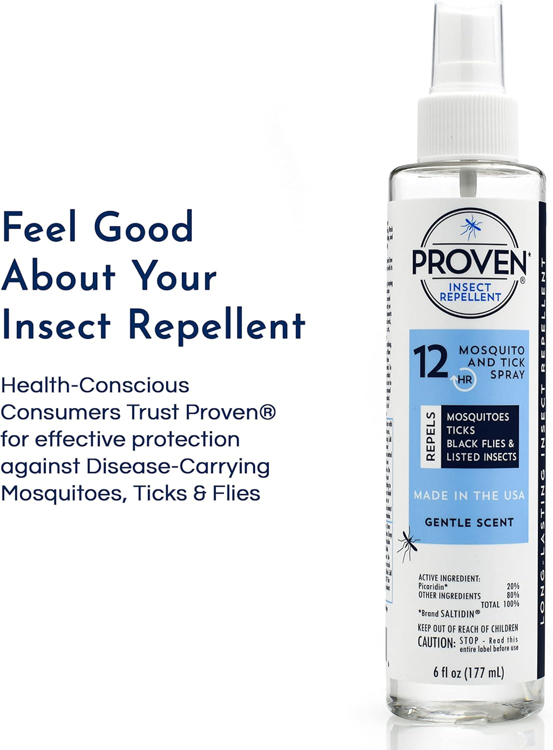 Proven Insect Repellent Spray, Keep Mosquitoes, Ticks and Flies Off, DEET Alternative Repellent, Up to 12-Hour Protection, Great for Camping or Hiking, 6 Ounce, Odorless Spray