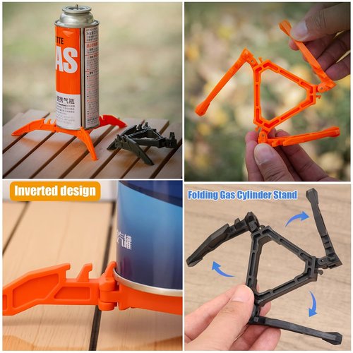 SquEqu 2 Pack Fuel Canister Stabilizer Portable Folding Mini Stand Holder Tripod Support Bracket for Outdoor Camping Propane Butane Can Cylinder Cartridge Bottle Gas Tank Stove Burner Hiking Picnic