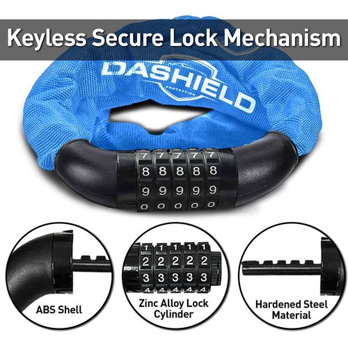 DaShield Bike Chain Lock Security 5 Digit Resettable Combination, 38.6 inches Heavy Duty Anti Theft Lock Chain for Bicycle, Motocycle, Scooter, Gate, Fence (Blue, 3.2ft)