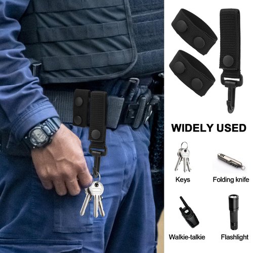 NQEUEPN 4pcs Belt Keepers for Duty Belt, Police Nylon Belt Keepers with Belt Hook Double Snaps Duty Belt Loop Keepers Belt Key Clip Holder for Hanging Key Enforcement Accessories(Black)