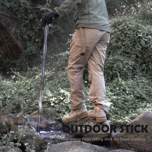 Autuveen Hiking Tactical Stick Walking Staff,Portable Walking Sticks Trekking Poles Outdoor Multitool Camping Gear for Men Women (Gray)