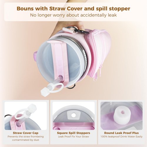 LORDTEC Water Bottle Carrier Bag with Phone Pocket & Straw Cover for Stanley 40 oz Tumbler, Water Bottle Holder with W/ 2 Adjustable Strap for Stanley Cup Accessories(Pink, Letter Charm B)