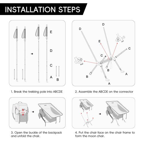 Alocs 3-in-1 Camping Chairs, Backpack Wearable Chair with Aluminium Trekking Poles, Fishing Chair for Hiking Backpacking Climbing Hunting and Outdoor