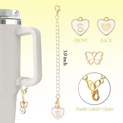 Compatible with Brumate Era Cup Accessories, 4PCS 12mm Cute Straw Cover Cap for Brumate Era Straw Toppers, 2PCS Butterfly Letter Charms for Brumate Cups 30&40 Oz with Handle(K)