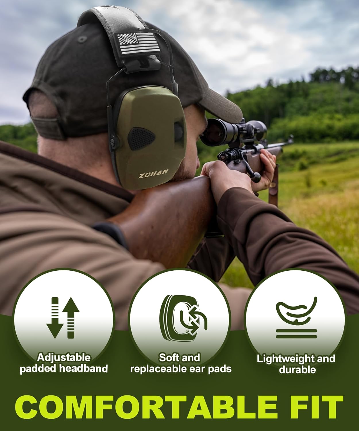 ZOHAN EM054 Electronic Shooting Ear Protection with Sound Amplification, Slim Active Noise Reduction Earmuffs for Gun Range