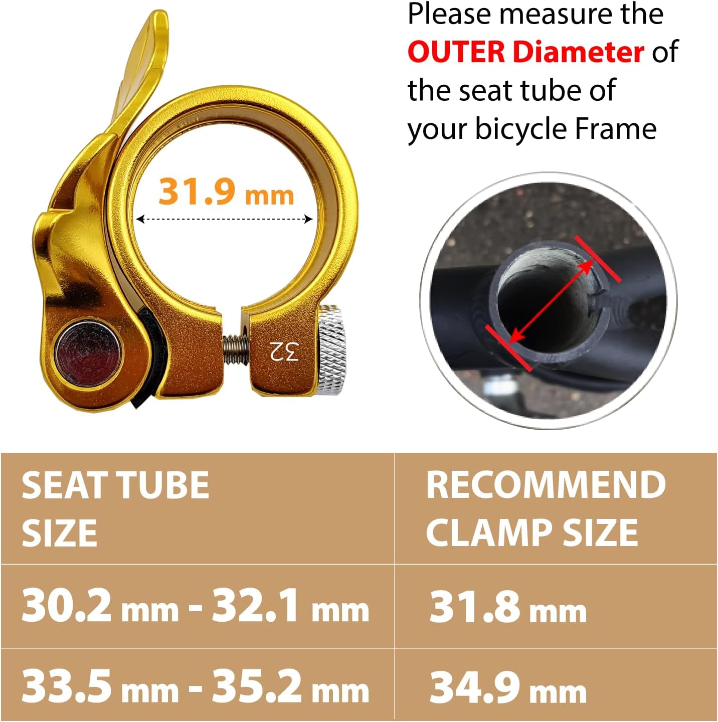 ONIPAX Bike Leaf Seatpost Quick Release Clamp Collar Aluminum Alloy 32mm/35mm