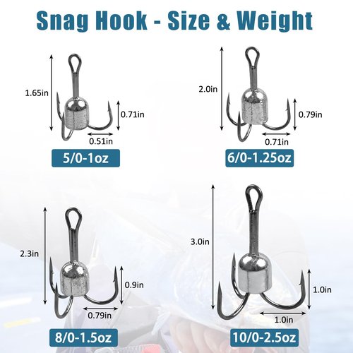 Snagging Hooks Large Weighted Treble Hooks Bunker Snag Hook with Weight for Trout Salmon Saltwater Fishing, 1oz-5/0 4pcs