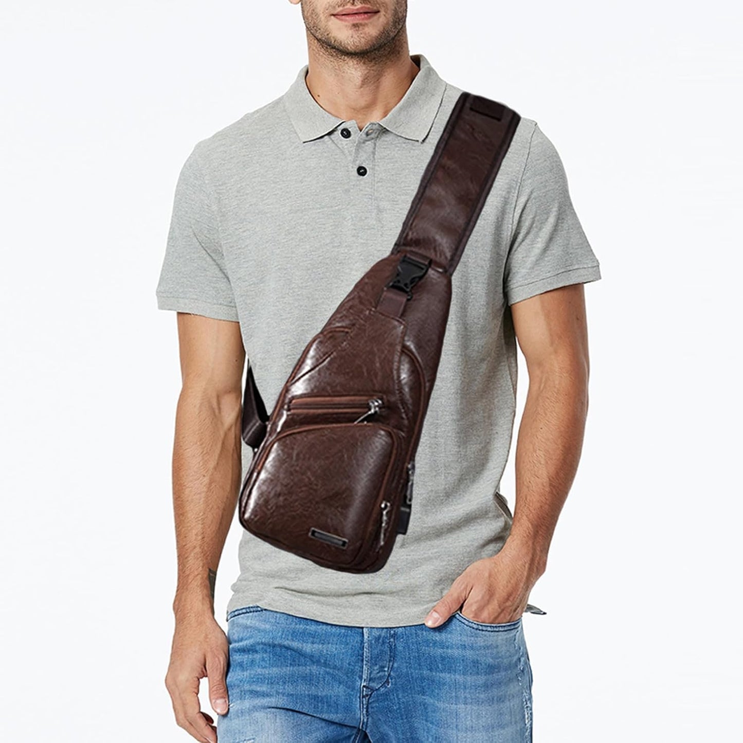 Seoky Rop Men's Sling Bag Small Chest Crossbody Shoulder Bag with USB Charging Port