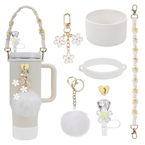 Stanley Cup Accessories Set of 7 PCS, Designed for Stylish and Minimalist Decoration of Stanley Cup, Easy to Carry and Protect, Black, 30 Oz 40 Oz, Water Bottle Carrier Set(Tumbler Not Included)
