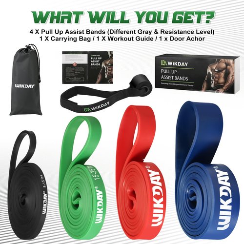WIKDAY Heavy Exercise Bands Set with Door Anchor Mini Resistance Bands Total 10PCS, Pull Up Assistance Bands, Workout Bands,Elastic Bands for Body Stretching Crossfit Training at Home/Gym Men & Women