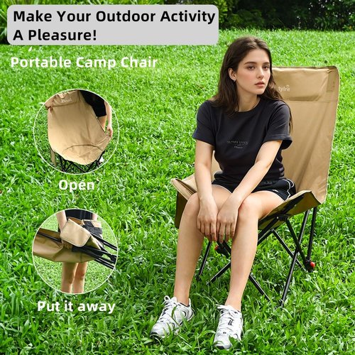 Zertylre Camping Chair for Adults, Portable Adjustable Folding Chairs Set with Side Pockets for Outdoors Fishing, Hiking, Backpacking, Picnic, Beach, Travel, Supports to 300lbs, & Storage Bags (Khaki)