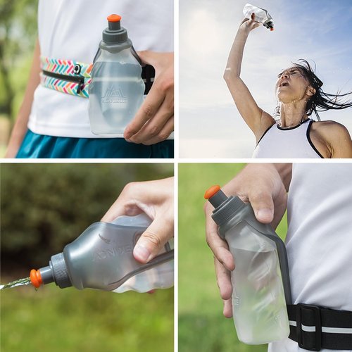 Azarxis BPA Free Water Bottles Flask Leakproof 250ml with Clip for Running Hydration Belt Waist Packs for Triathlon Marathon Hiking Cycling Climbing Runner (250ml/8.5oz with Clip)