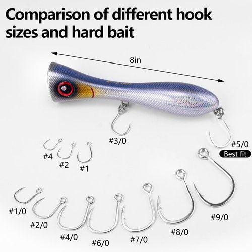 Dr.Fish 10 Pack Inline Single Hooks Welded Eyes Heavy Duty Saltwater Fishing Circle Hook Replacement for Hard Lures 3/0