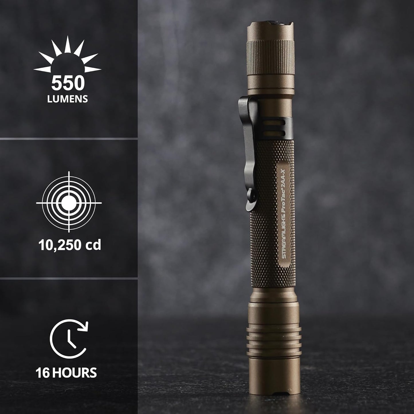 Streamlight 88072 ProTac 2AA-X 270-Lumen Multi-Fuel Personal Carry Tactical Flashlight with Alkaline Batteries, Coyote