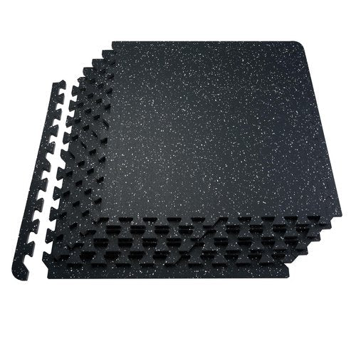 VEVOR 0.56 Inch 25 Tiles Thick Gym Floor Mats, Rubber Top with EVA Foam, 25" x 25" Gym Flooring Workout Mats with 100sq.ft Coverage, Interlocking Puzzle Gym for Home, Garage, Black & White