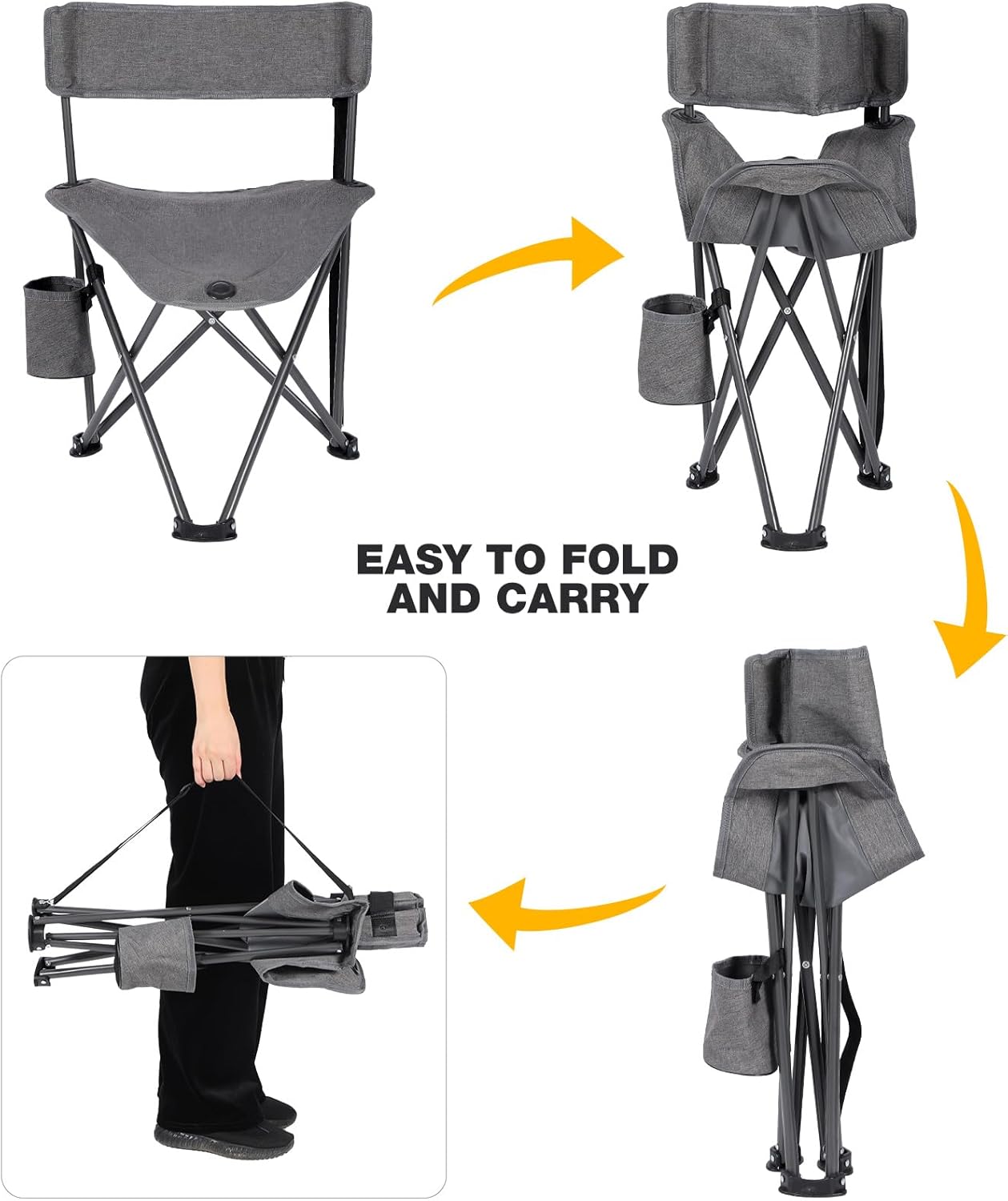 REDCAMP 2 Pack Tripod Hunting Chairs for Blinds, Folding Lightweight Portable Fishing Chair for Adults Hunting Stools with Backrest, Golf Chairs for Spectators, Camo