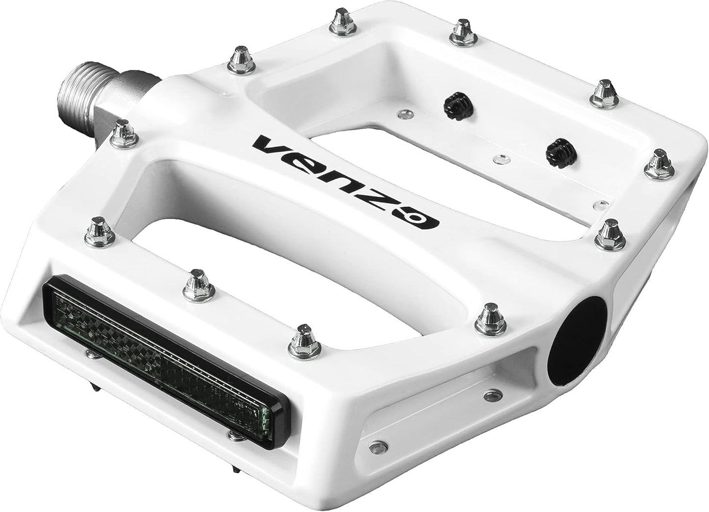 Venzo BMX MTB Bike Pedals with Removable Reflectors - Large Flat Platform Anti-Skid Cycling Pedals - White Color with Die-Cast Aluminium Body 9/16" Cr-Mo Axle - Great for Mountain Bikes BMXs