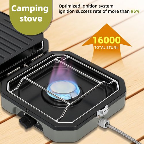 2 Burner Folding Camping Stove with Griddle，Portable Folding Camp Stove with 2 adjustable burners ，Camping stove for camping, propane stove for camping，2 burner camping stove foldable