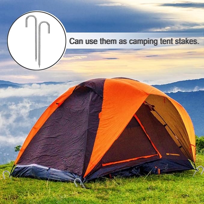Rebar Stakes 16 Inch 17 Pack Tent Stakes Heavy Duty Metal J Hook, Fence Stakes for Trampoline, Fence, Camping Tent (17, J-16 x2/5")