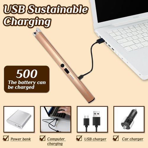 2 PCS Candle Lighter,Windproof Flameless Electric Lighter with LED Power Display ＆ Safety Switch, Upgraded Plasma USB Rechargeable Lighters for Birthday Camping BBQ (Champagne Gold)