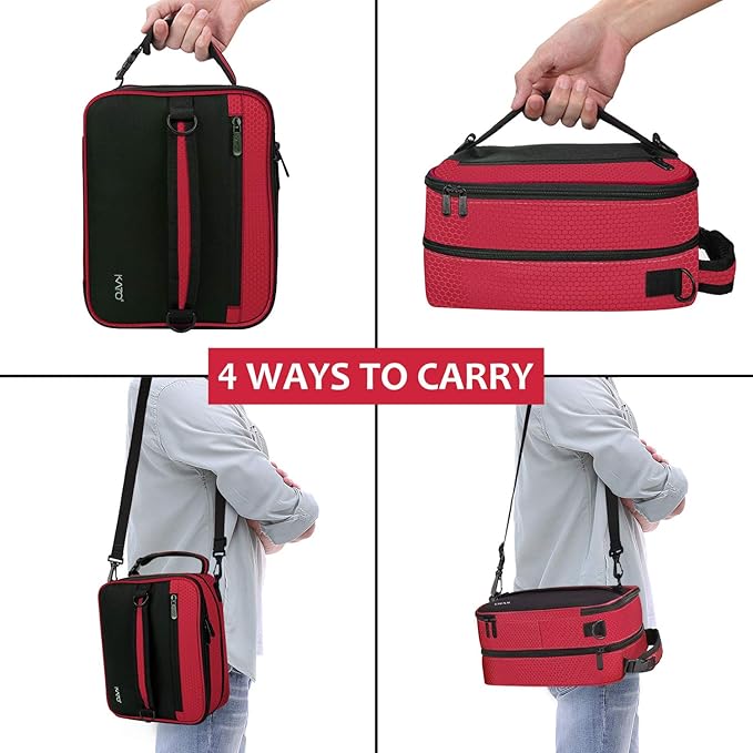 Expandable Insulated Lunch Bag, Leakproof Flat Lunch Cooler Tote with Shoulder Strap for Men and Women, Suitable for Work & Office, Red