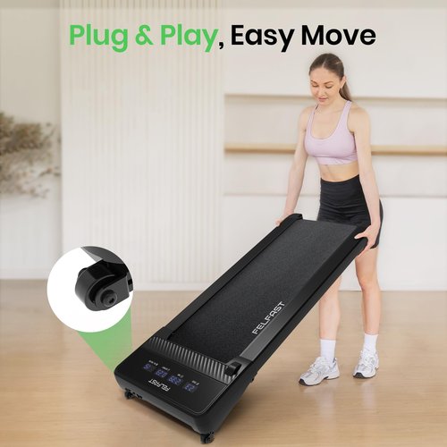 FelFast Walking Pad with 12% 6° Auto Incline, Under Desk Treadmill for Home Office w/Remote Control, 6 HIIT Mode, 265 Lbs Weight Capacity, 4 MPH Max, Desk Treadmill in LED Display, Black