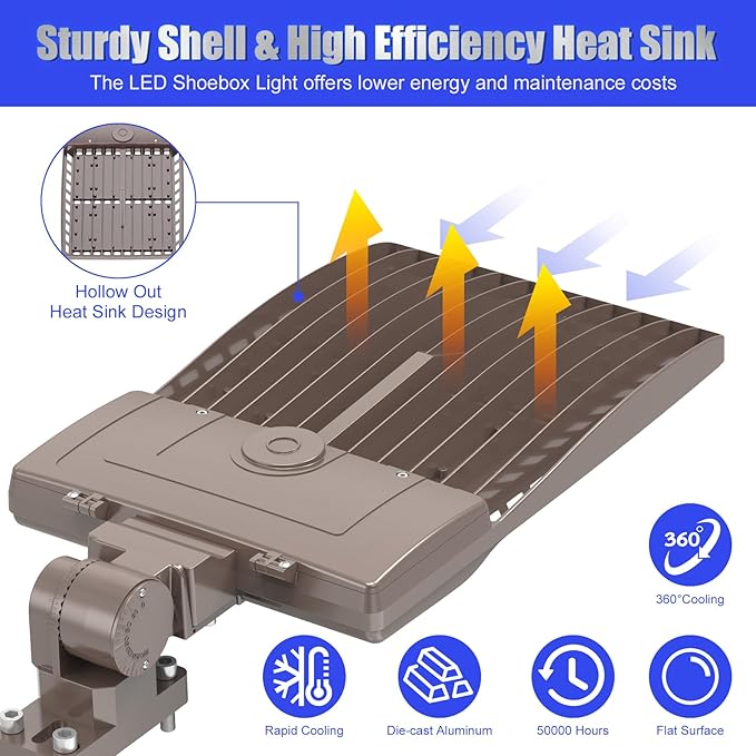 BBESTLED 400W LED Parking Lot Light Dusk to Dawn Outdoor Lighting Arm Mount 56000LM IP65 UL & DLC Commercial Light for Street Stadium Tennis Court 5000K (100-277VAC Input), LED Shoebox Light
