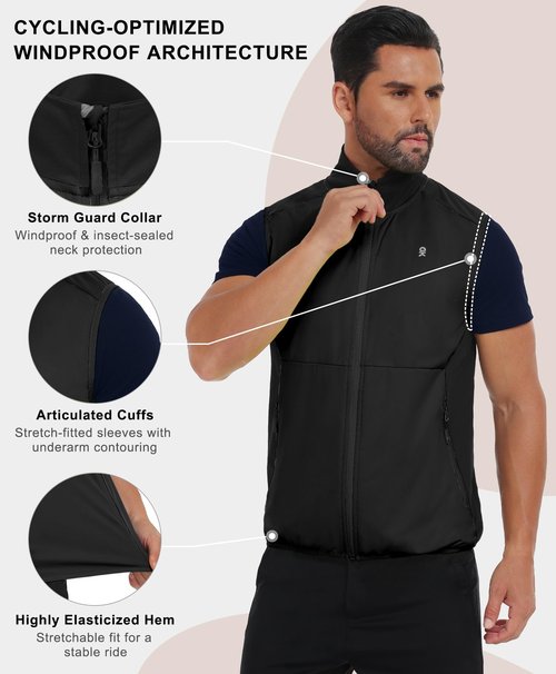 Little Donkey Andy Men's Water-resistant Outerwear Vests, Stretch Windproof Vest for Cycling, Running, Golf (Black M)