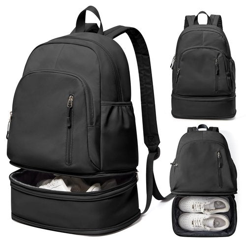 VENATIN Gym Backpack for Women Men, Lightweight Gym Bag with Shoe Compartment, Waterproof Sports Backpack with Wet Pocket, Black