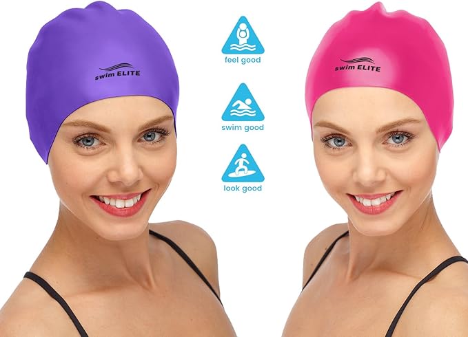 Reversible Silicone Swim Cap, Waterproof 2-in-1 Swimming Caps for Men and Women with Carry Bag, Flexible Adult Swimmers Cap for Short and Medium Length Hair