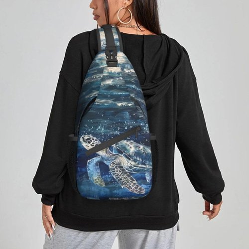NiuKom Turtle Oil Painting Sling Bag For Women Crossbody Shoulder Bag Casual Daypack Backpacks Men Chest Bag Gym Cycling Travel Hiking