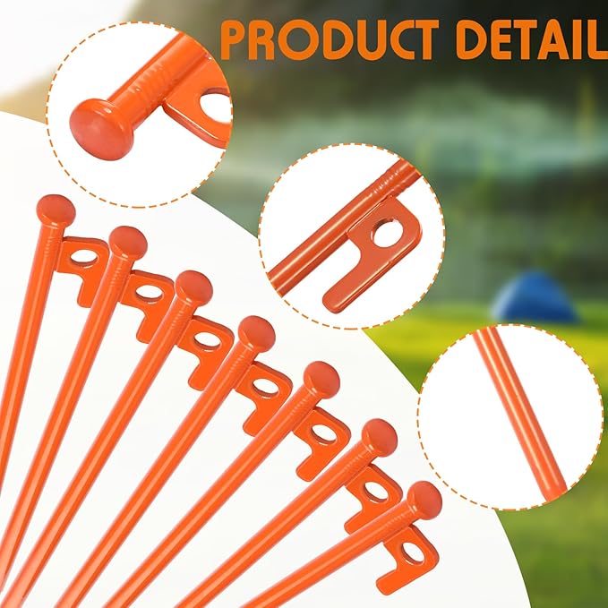 Blulu 24 Pcs 8/12/16 Inch Tent Stakes Heavy Duty Steel Metal Tent Pegs Unbreakable and Inflexible Metal Stakes Tent Spikes for Camping, Yard Decoration, Picnic, Tarp(Orange, 12 Inch)