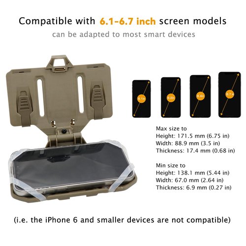 Qavctw Tactical molle Phone Holder Mount Plate Carrier Vest Attachments, Foldable Universal Tactical Chest Plate Carrier Phone Holder Mount for Screen Size 4.7-6.7