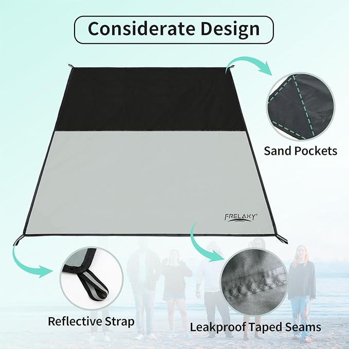 Frelaxy Pocket Picnic Blanket, Waterproof Beach Blanket, Compact Camping Blanket, Lightweight Outdoor Blanket for Beach Festival Camp Picnic Hiking Travel, 35'' x 57'', Grey