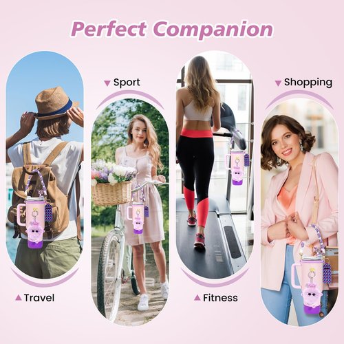 12PCS Stanley Cup Accessories Set,Decoration, Include Water Bottle Handle Strap, Boot, Straw Cover, Chapstick Holder, Charm for Stanley Cup 40oz30oz Tumbler,Purple