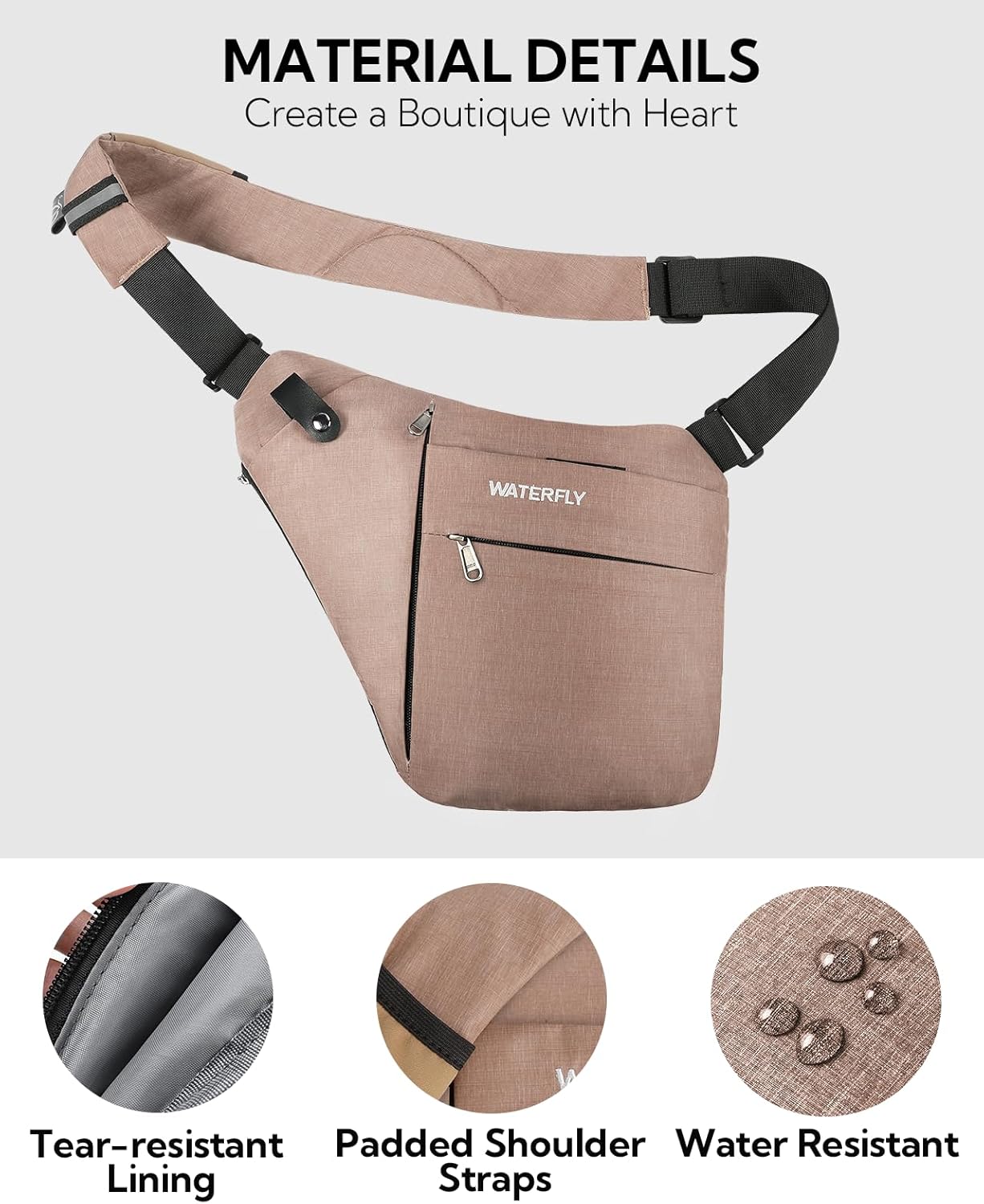 WATERFLY Sling Crossbody Chest Bag: Slim Anti-Theft Cross Body Bag Over Shoulder Backpack Stealth Side Pack Man Woman