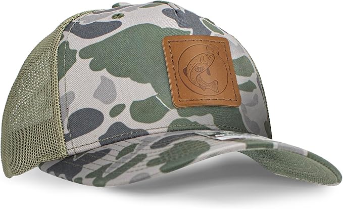 Leather Patch Hat for Men - Richardson 112 Trucker Hat w/Full-Grain Leather Patch, Laser-Engraved, Machine-Stitched