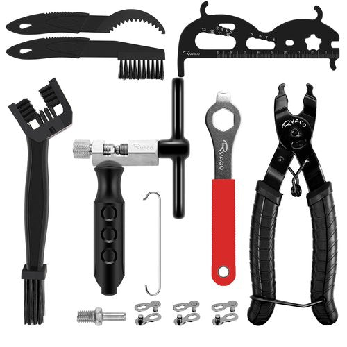 RYACO 12PCS Bike Chain Tool Sets (2025News) 3PCS Bicycle Cleaning Brush, Bicycle Link Plier, Chain Cutter Checker, Bike Missing Links, Wrench Kits Suit for 6-12 Speed Chain, Road Mountain Sports Bike