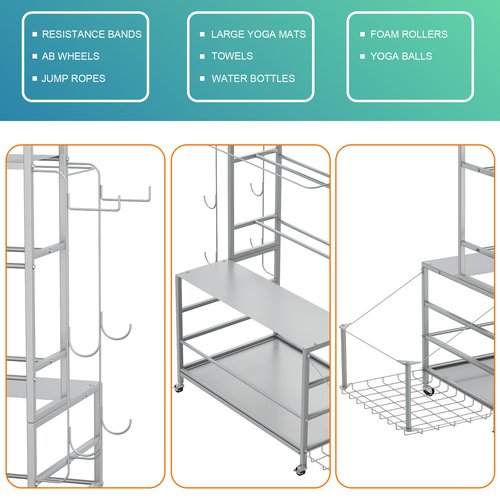 Cofiyard 700LBS Dumbbell Rack,5 Tier Weight Rack for Dumbbells,Home Gym Storage Rack for Dumbbells Kettlebells and Yoga Mat, All in One Heavy Duty Weight Organizer with Wheels and Hooks (Silver)