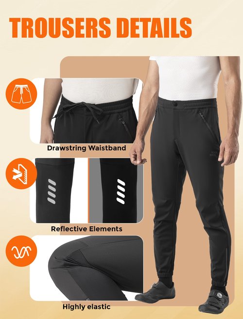 ROCKBROS Winter Cycling Pants for Men Cold Weather Bike Pants Drawstring Sports Jogger Pants for Mens Black
