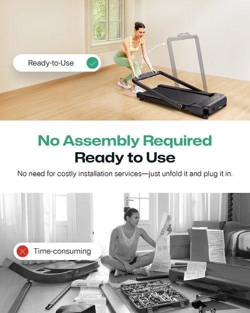 UREVO Smart Treadmill with 9% Incline, 3-in-1 Foldable Treadmill with Handle for Home/Office Fitness, Runner-Focused Design, 6 HIIT Programs & Auto Incline Follow Mode, 2 Display Screens, Plug & Play