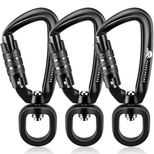 PANDENGZHE 3 Pack Locking Carabiner Clip 2.5" with Swivel C Ring for Securing Pets, Dog Leash Harness, Camping, Hiking, Keychains