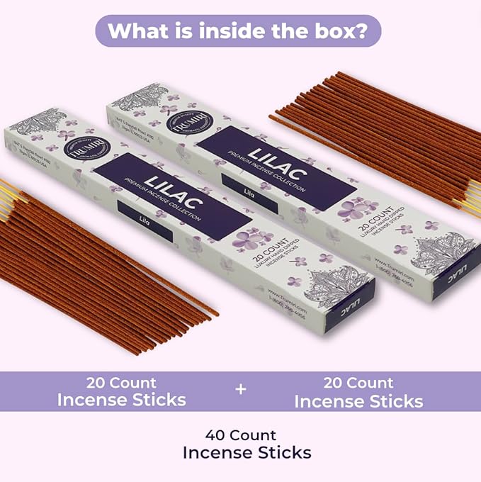 Lilac Incense Sticks - Total 40 Insence-Sticks - Dual Pack of 20 Insense - Inciensos - Inscents - Natural Non Toxic Ingredients - Incents - Incence - Inscense - Insents