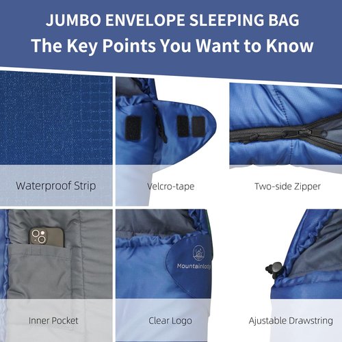 VESPERBUDDY Jumbo Sleeping Bag for Adult&Kids,Cold&Warm Weather with Compression Sack and Water Resistant for Family Camping,Travel and Car Camping (Dark Blue with Right Hand)