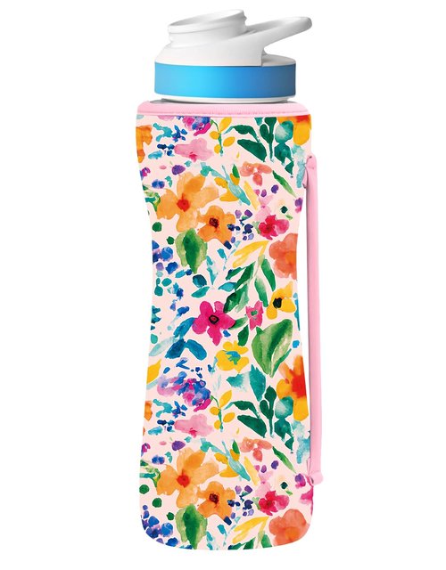 SLEILIN 22oz Cute Printed Sleeve Compatible With Cirkul Water Bottle For Plastic And Stainless Steel Bottles 22oz Neoprene Sweat-Wicking Material Insulated Cover Designed With Handles (Pink Flower)