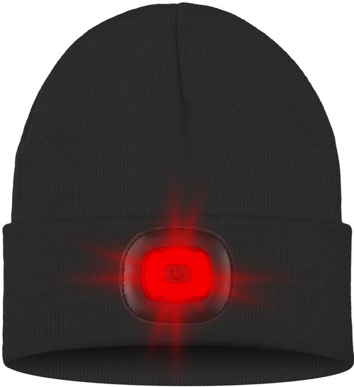 ATNKE LED Lighted Beanie Hat,USB Rechargeable 8 LED Red Glow Flashing Alarm Running Headlamp Cap Gifts for Men and Women/#Black
