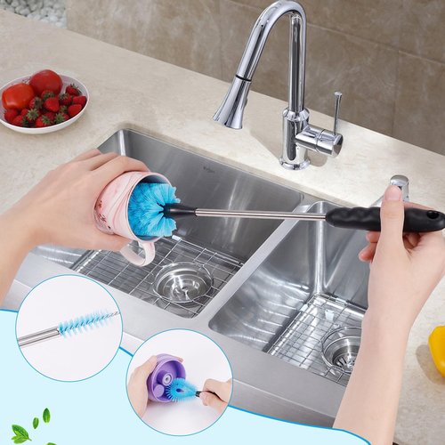 Long Handle Stainless Steel Water Bottle Brush Set, Water Bottle Cleaning Brush Straw Brush, Suitable for Sports Water Bottles, Thermos pots, Coffee Cups